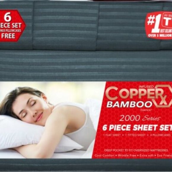 Copper X Bamboo 6 Piece Sheet Set Queen/King - Picture 4 of 6